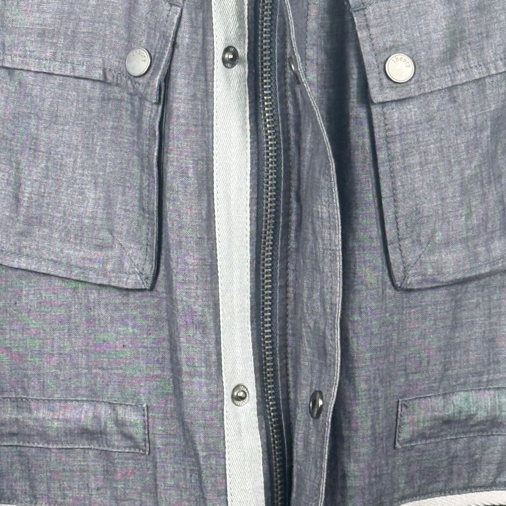 Theory Haben Coben Field Jacket Mens M Grey Linen Zip Up Utility Lightweight - Picture 4 of 8